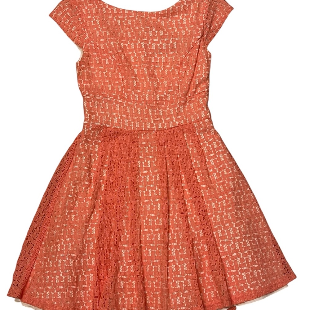 B Darlin Orange Pink Pleated Fit and Flare Dress